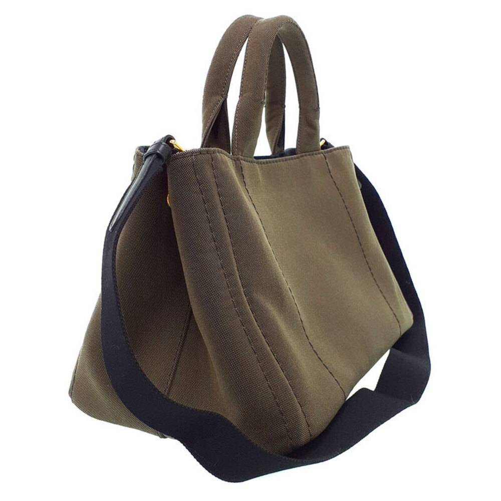 Prada Canapa Convertible Tote Bag khaki canvas Brown Green - Picture 2 of 9